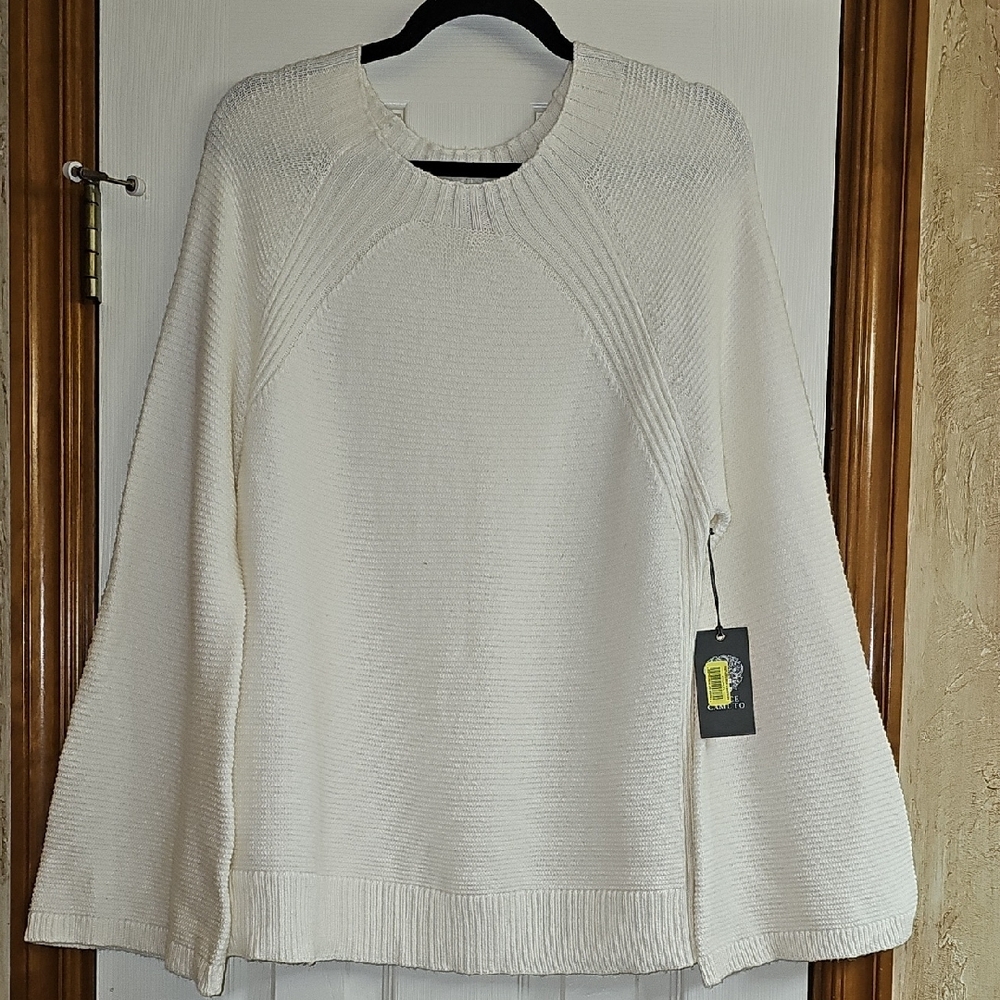 Vince Camuto White Crew Neck Sweater Cozy Knit